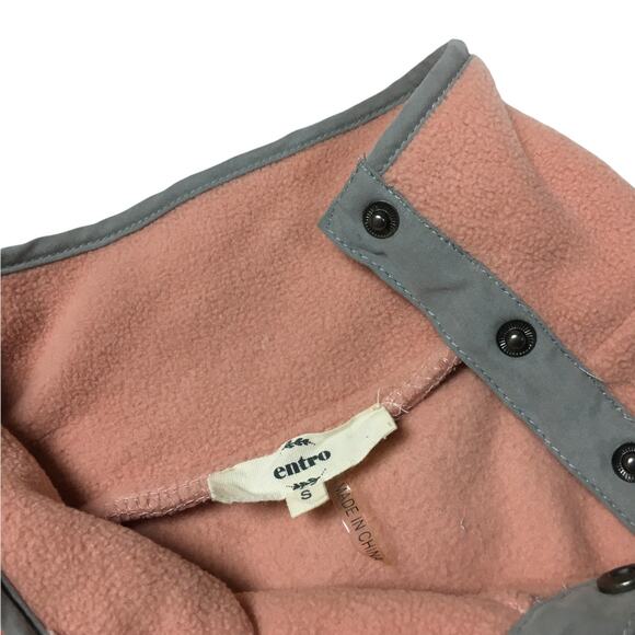 Entro Pullover Quilted Fleece Snap Neck Peach Grey Small Sweatshirt Jacket - Picture 3 of 11